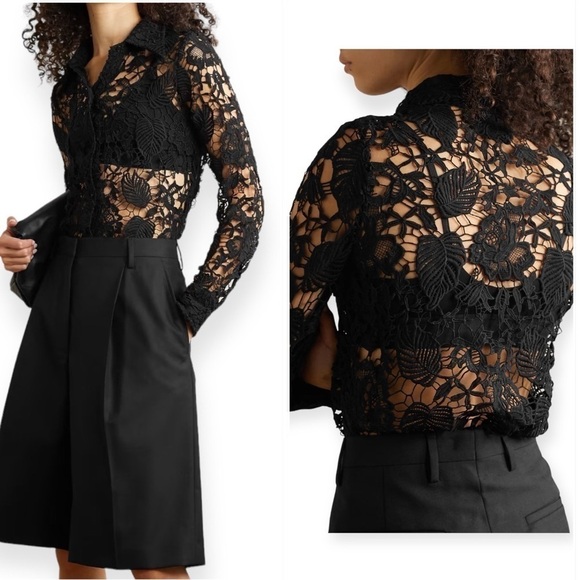 NILI LOTAN Rive Lace Button-Down Blouse, Size Small, Black - Picture 1 of 16